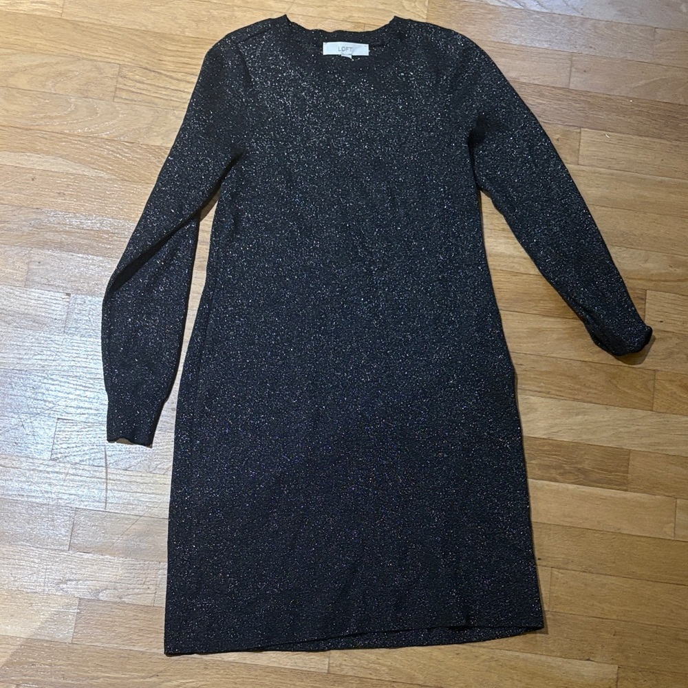 LOFT Black Sparkle Long Sleeve Knit Dress